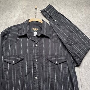 El General Western Pearl Snap Shirt‎ Men's Large Black White Stitch Cowboy Rodeo